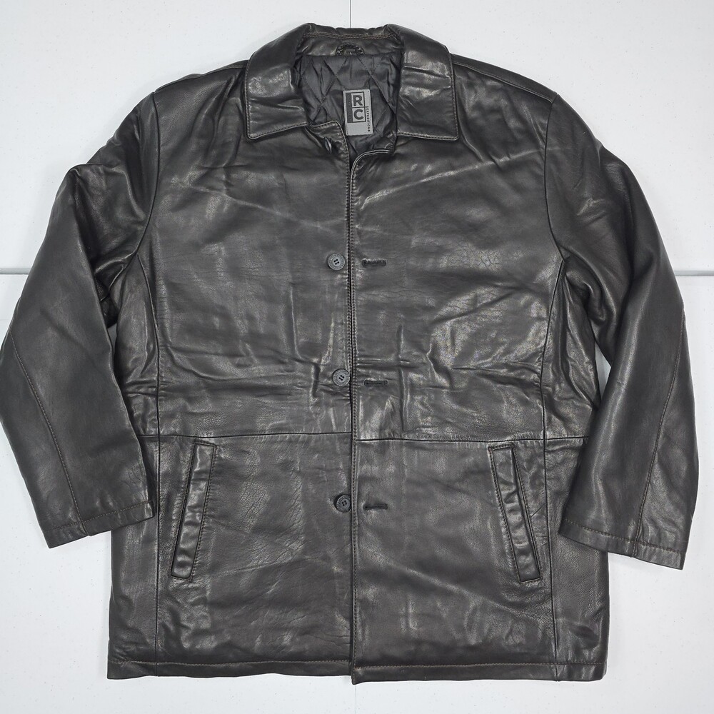 RC Robert Comstock Expedition Leather Jacket Men L Black Quilted Car/Chore Coat